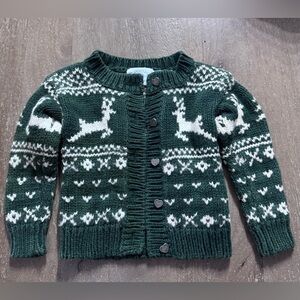 Hartstrings Baby Christmas Cardigan Green Reindeer Pattern 18 Month Vintage